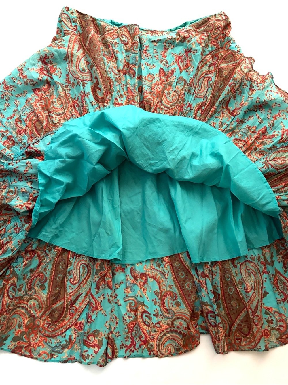 Ralph Lauren Vintage Boho Paisley Print Blue Flowy Low Rise Maxi Skirt Cotton 1X - Picture 9 of 16